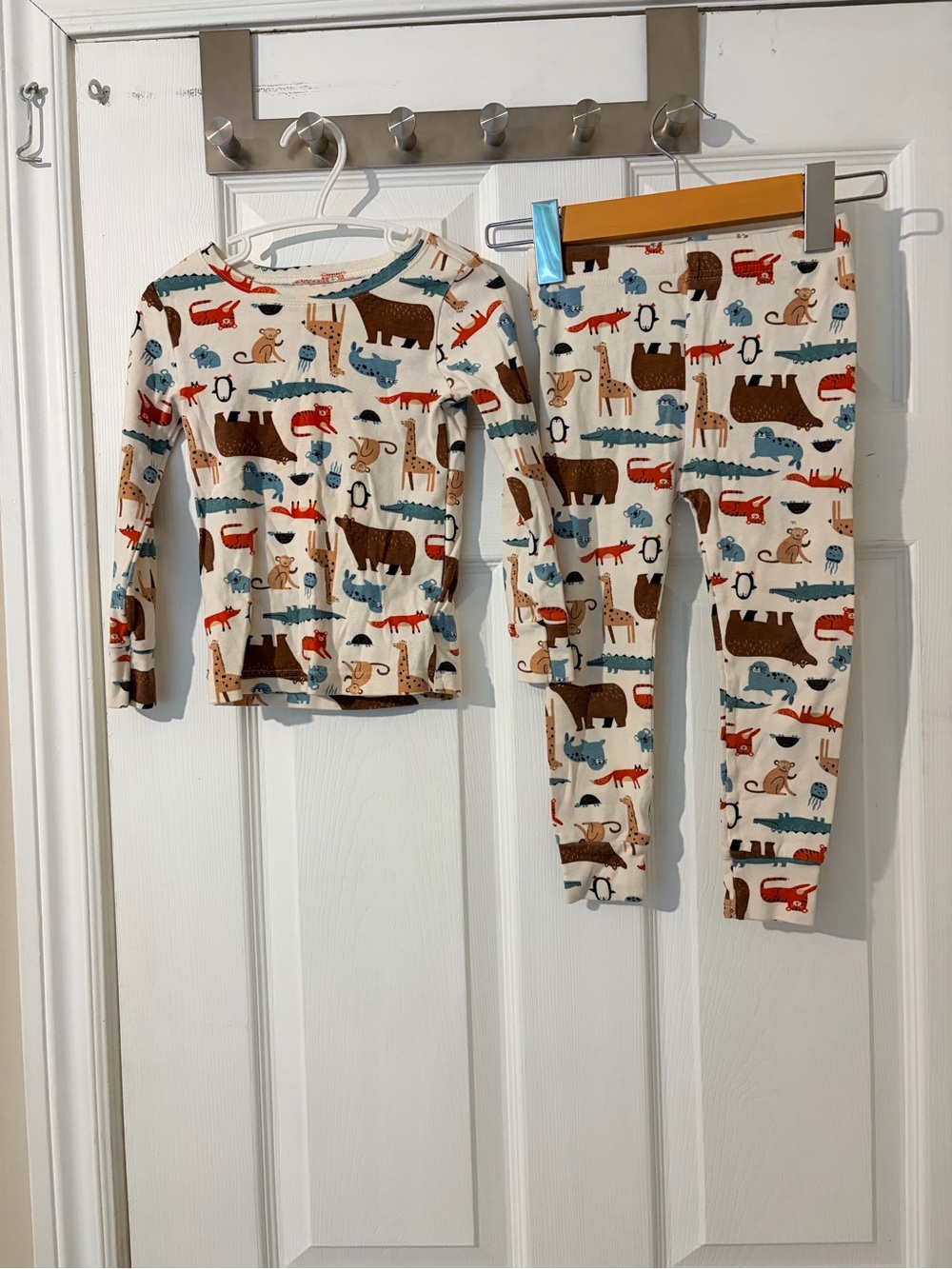 Old Navy Cream Kids Pajama Set with Multicolor Animal Print